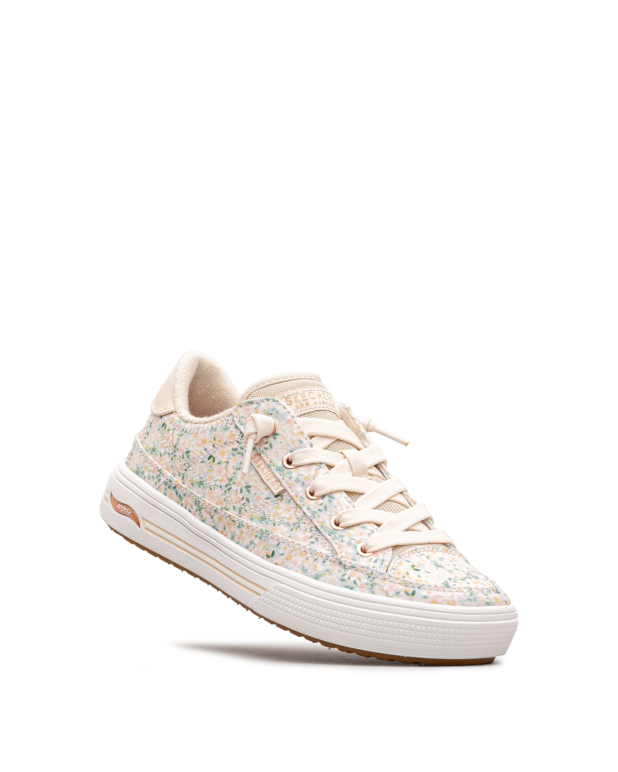 Baskets Femme à Plateforme Blanche - Sneakers Décontractées Avec Fermeture à Lacets - Intérieur Matelassé, Motifs Floraux Et étoiles