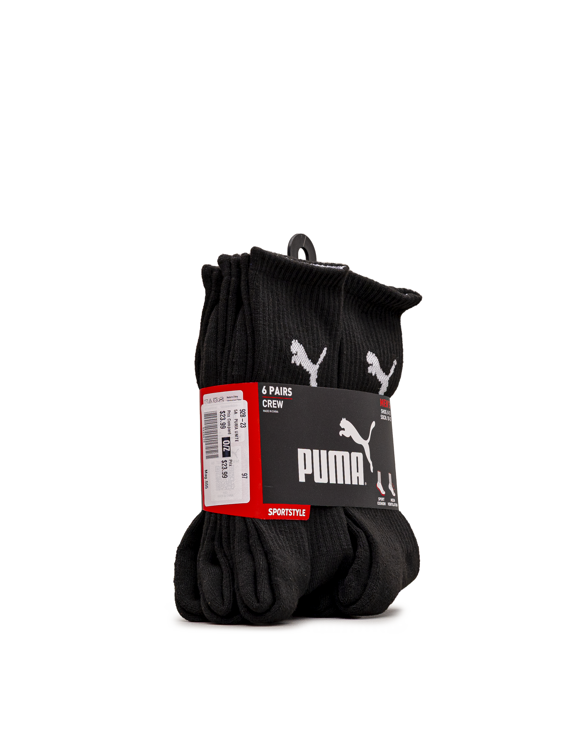 Mens crew socks 6 pack  - Noir - #92B-23