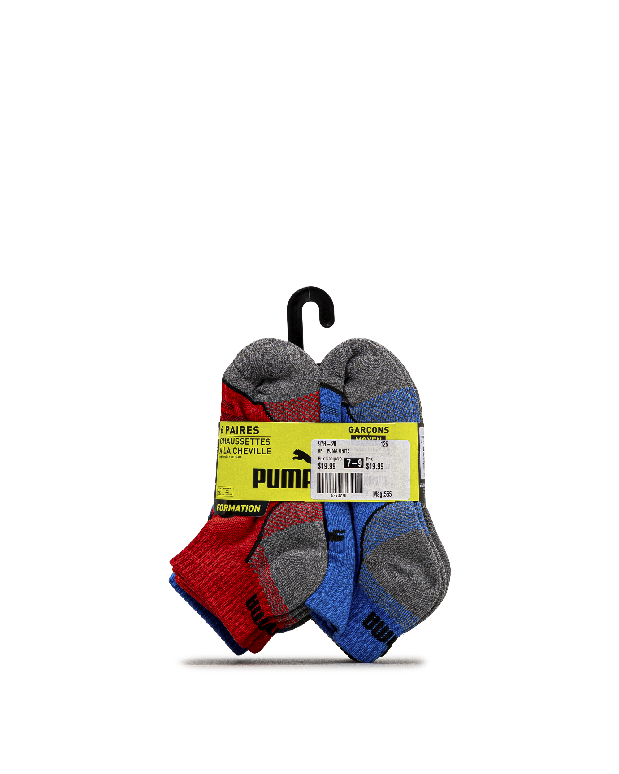 Boys 6pk qtr crew socks - Rouge/bleu - #97B-20