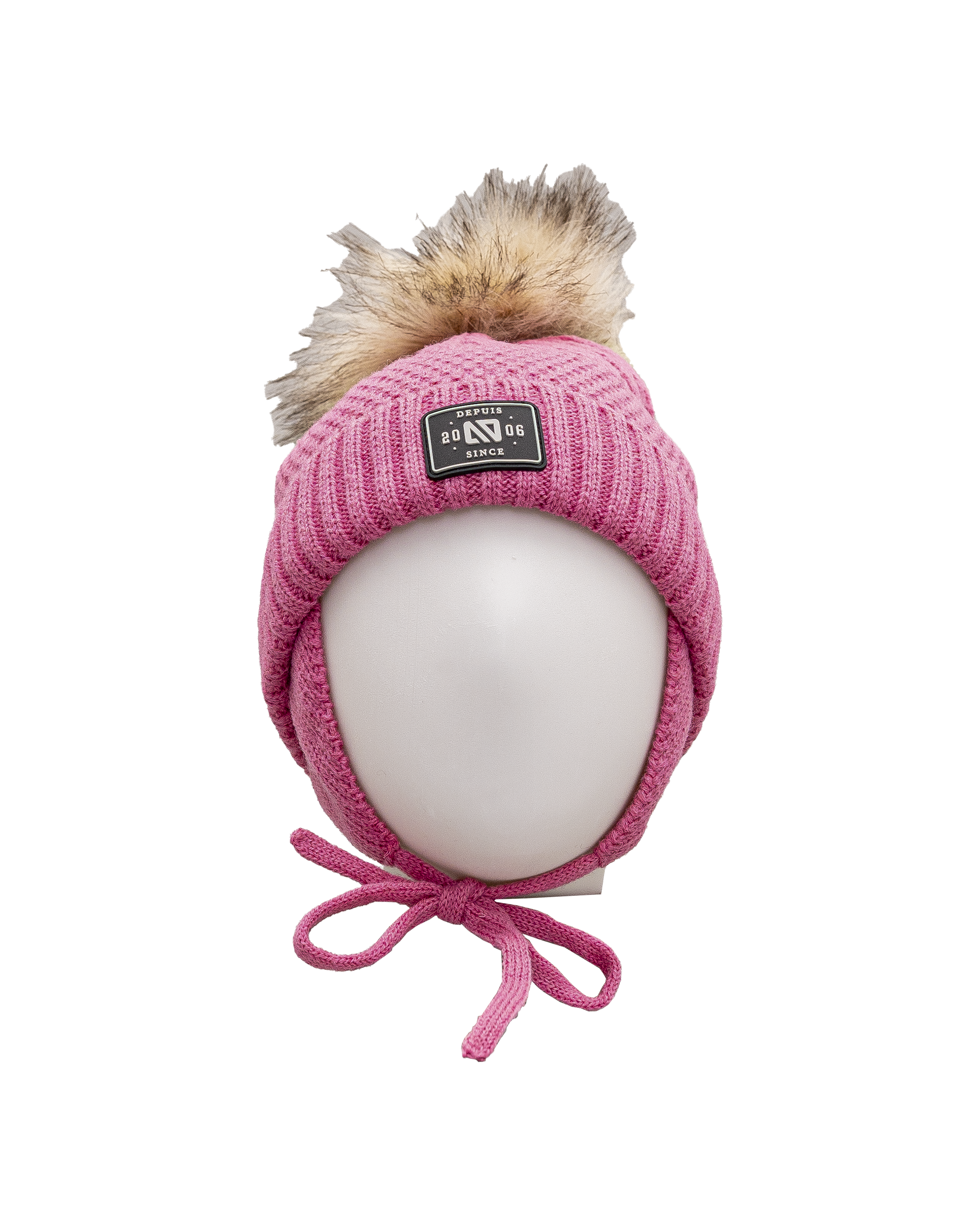 Tuque tricot pompom 2 14y - Rose - #97D-146