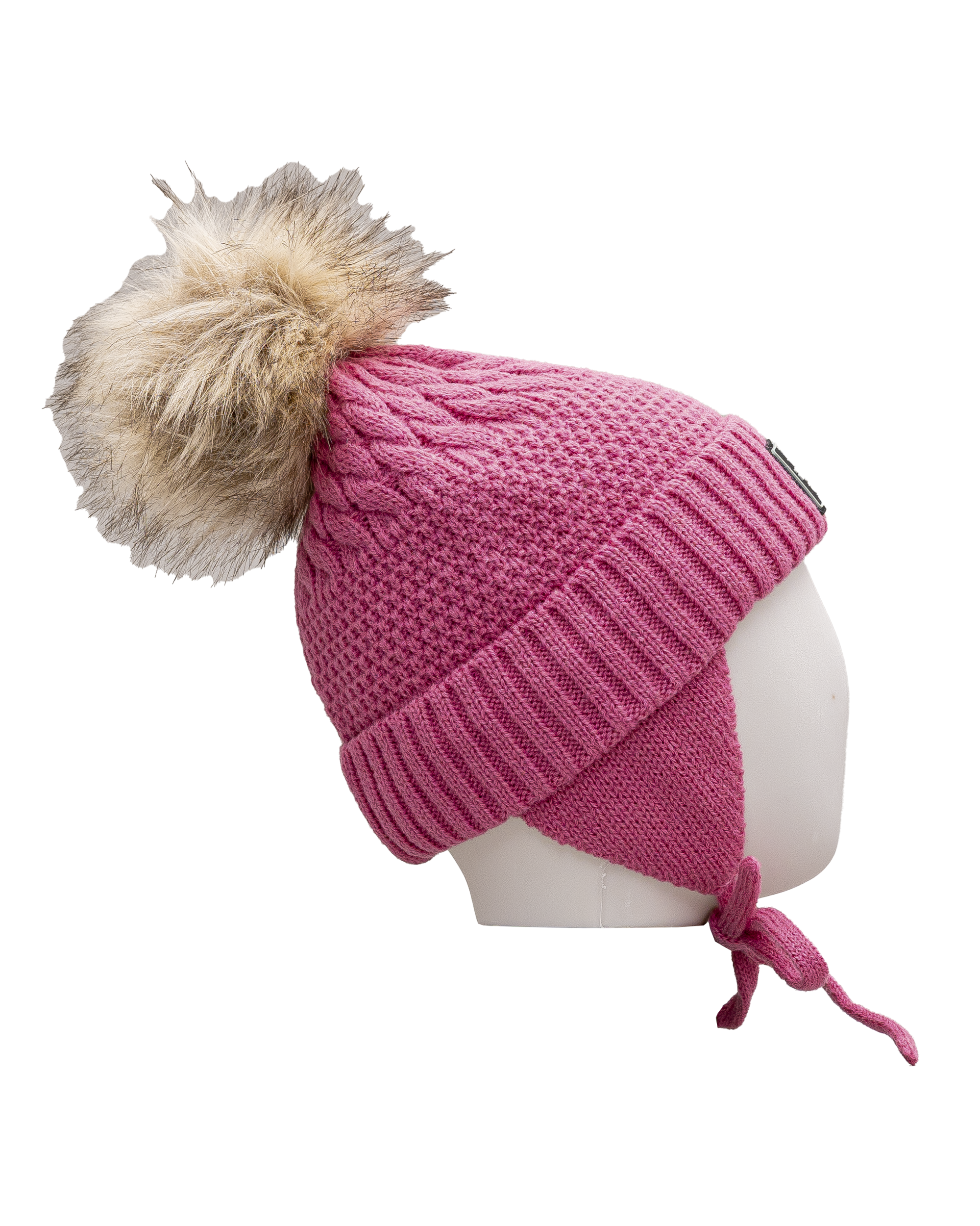 Tuque tricot pompom 2 14y - Rose - #97D-146