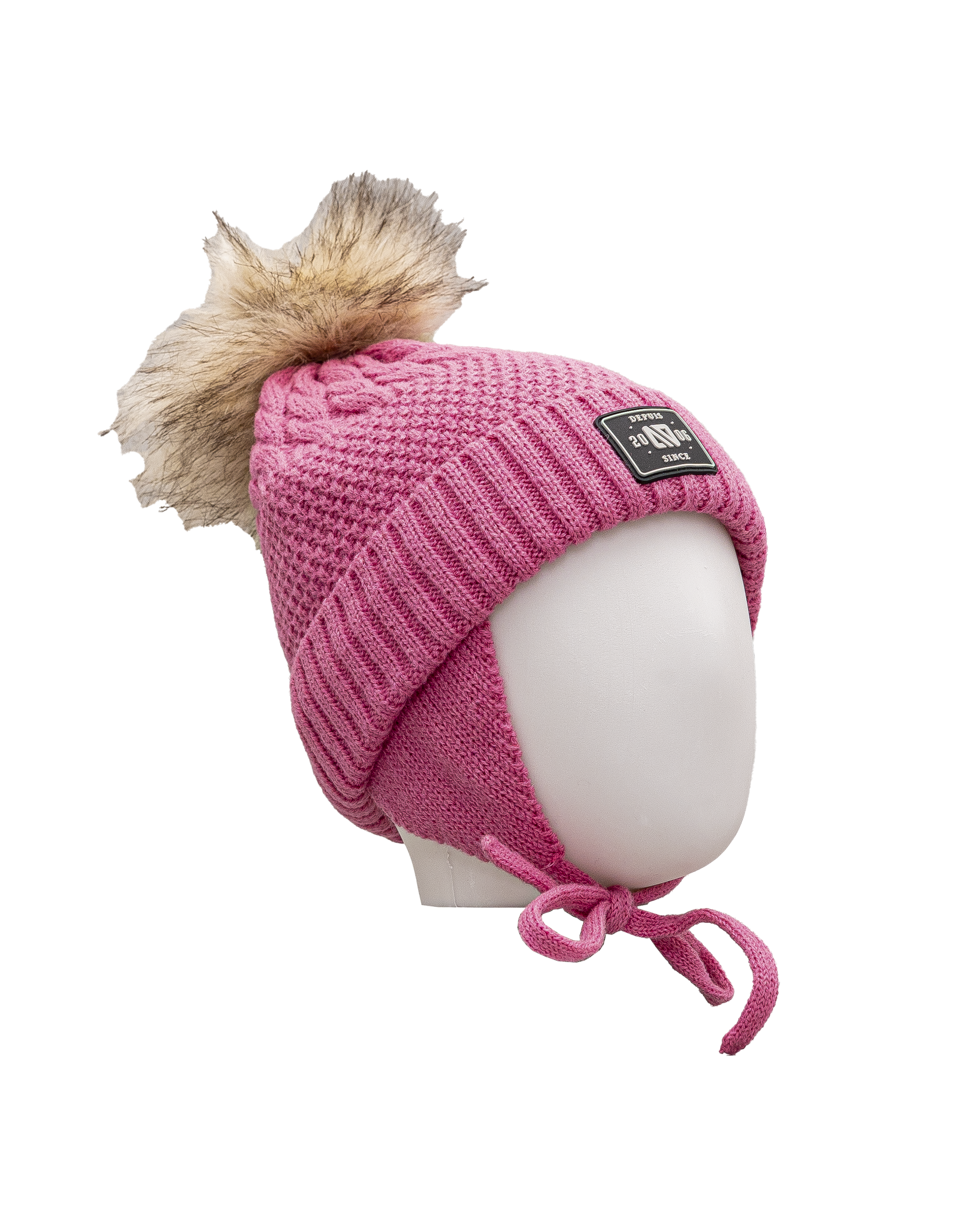 Tuque tricot pompom 2 14y - Rose - #97D-146
