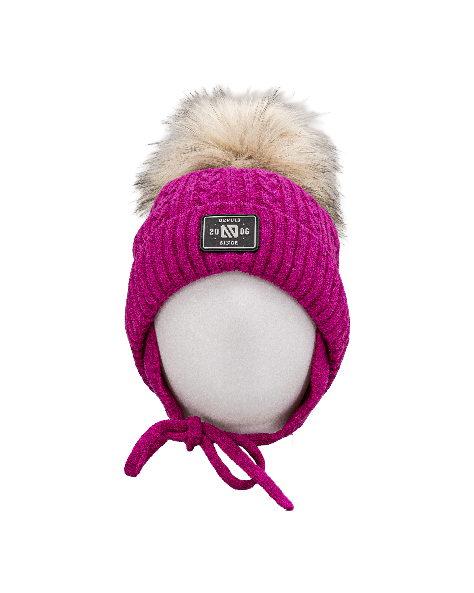 Tuque tricot pompom 2 6y  - Mauve  - #97D-19