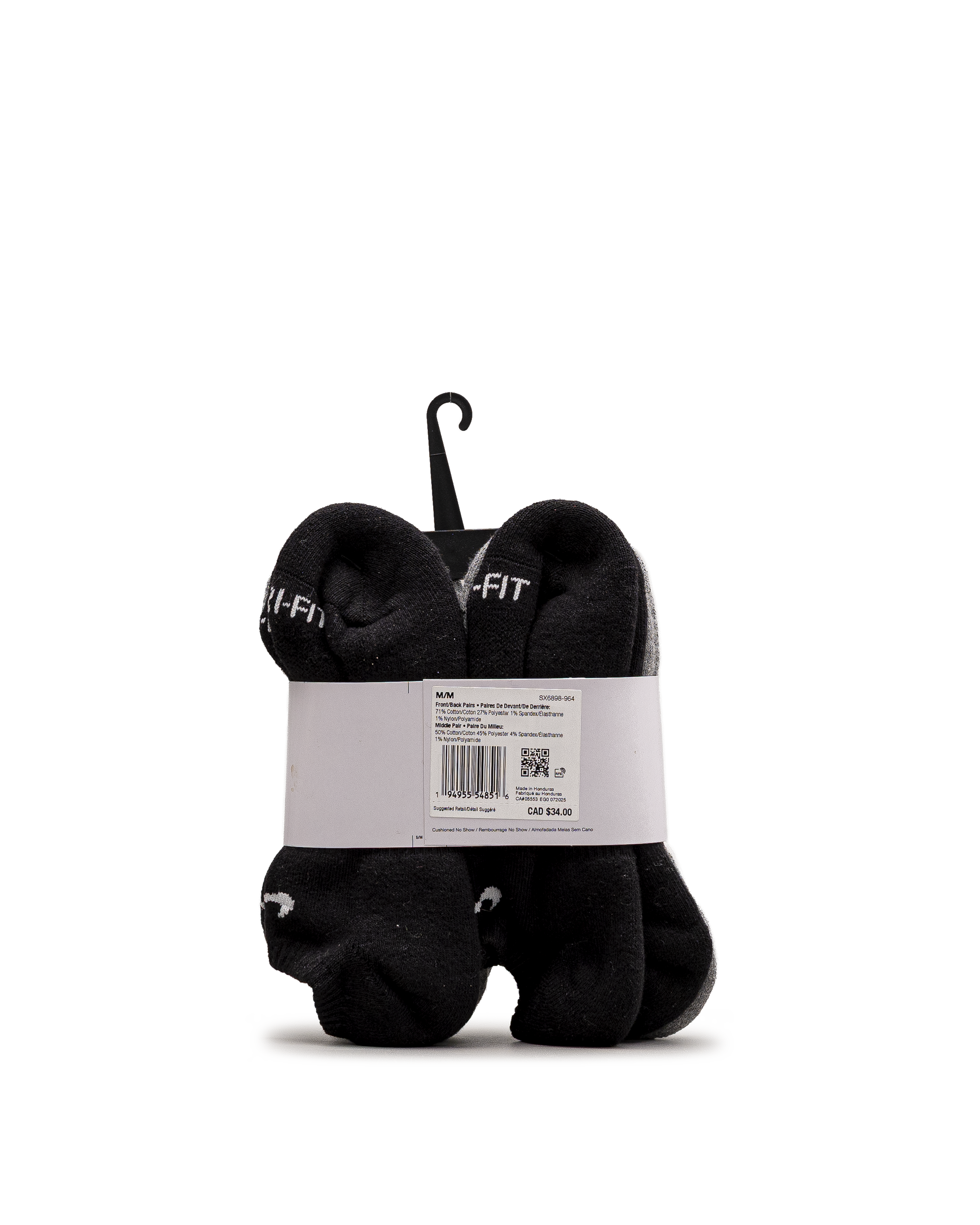 Training no show sock 6pk - Noir multi - #98B-06